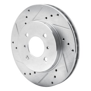 Mitsubishi Lancer Brake Rotor (1) - Front Left - R1 Concepts - Drilled & Slotted - Silver - `98-`07